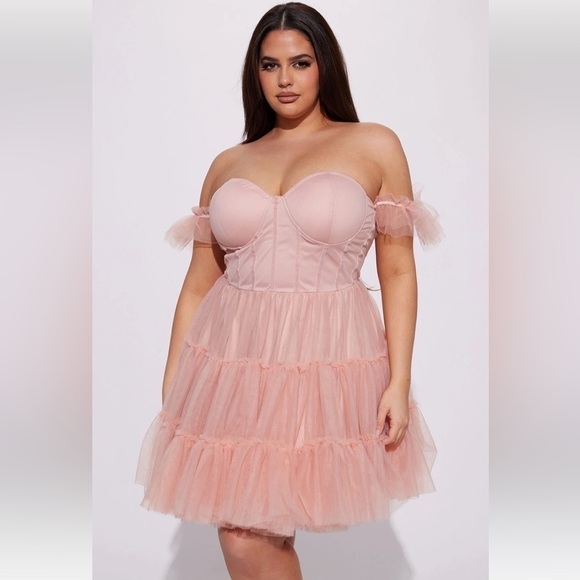 Tulle mini dress off the shoulder corset waist sweetheart neckline In Blush XL - Picture 3 of 13